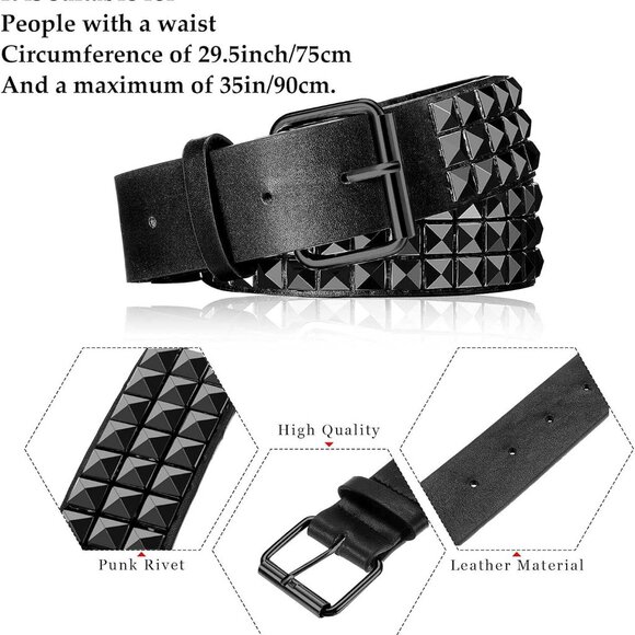 Studded Belt Metal Punk Rock Rivet Punk Leather Threads Studded Goth Belt with P - Picture 7 of 7